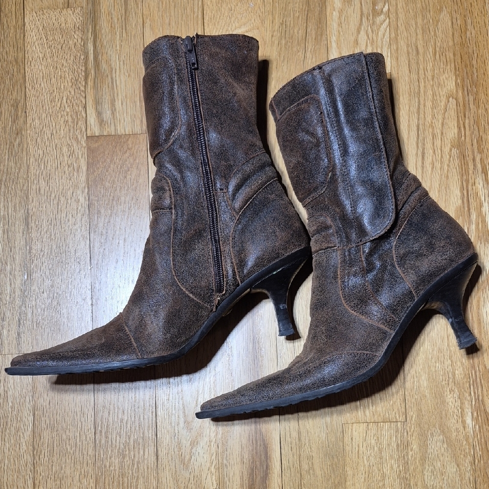 Brown Leather Heeled Boots